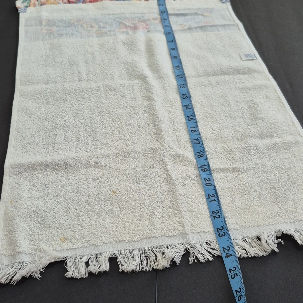 Vintage Floral and Striped Fringe Towel Shabby Cottage 80's 90's
